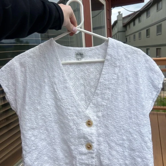 Rhythm White Textured Button Down Shirt - Picture 2 of 4